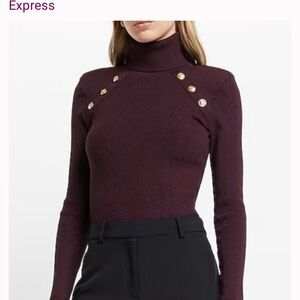 Express Burgundy Turtleneck Sweater with Gold Buttons